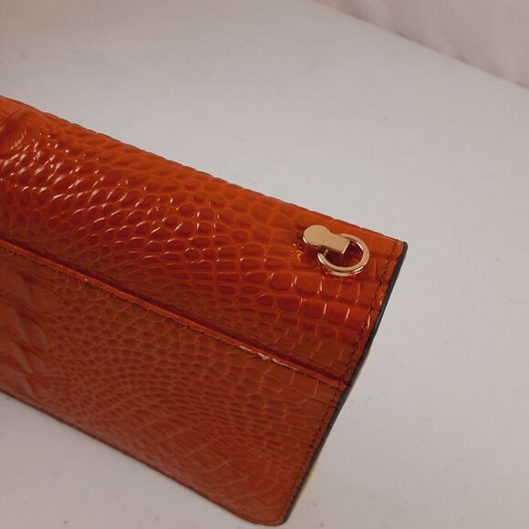 Melodie Cecile M.C. Orange Crossbody Wallet Croc Print Skin Leather Zip Around - Picture 2 of 16